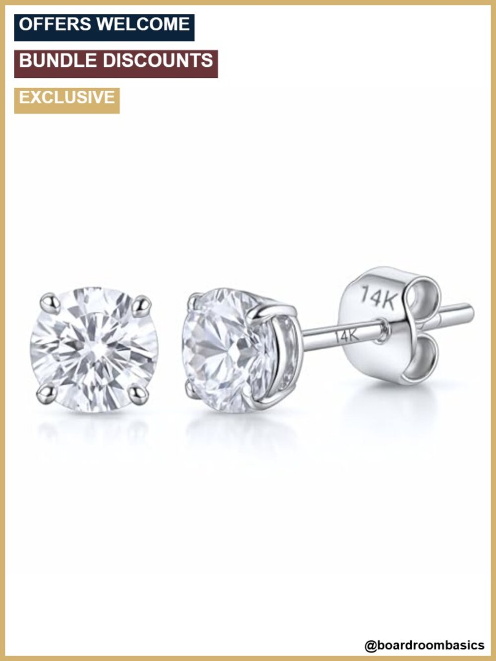 14K Solid Gold Stud Earrings AAAAA Cubic Zirconia for Women